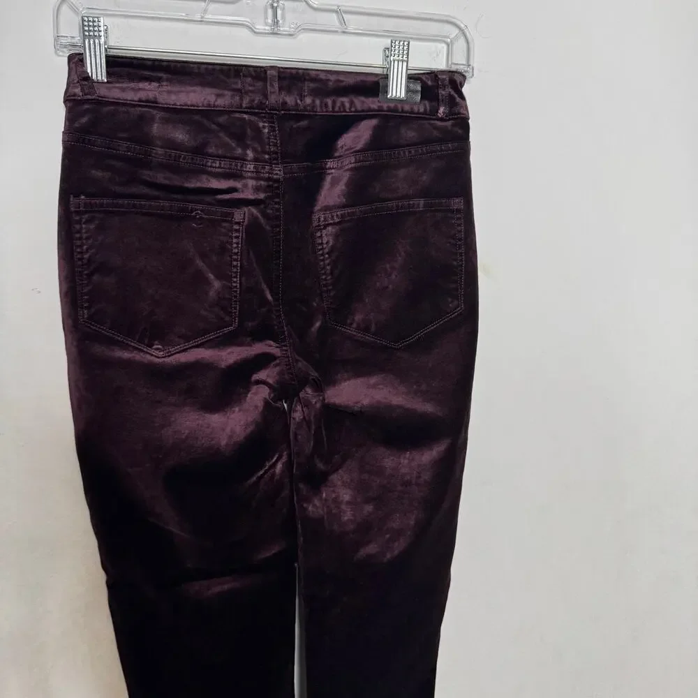 PAIGE Hoxton Ankle Velvet Pants‎ Sz 24 Burgundy High Rise Skinny NWT